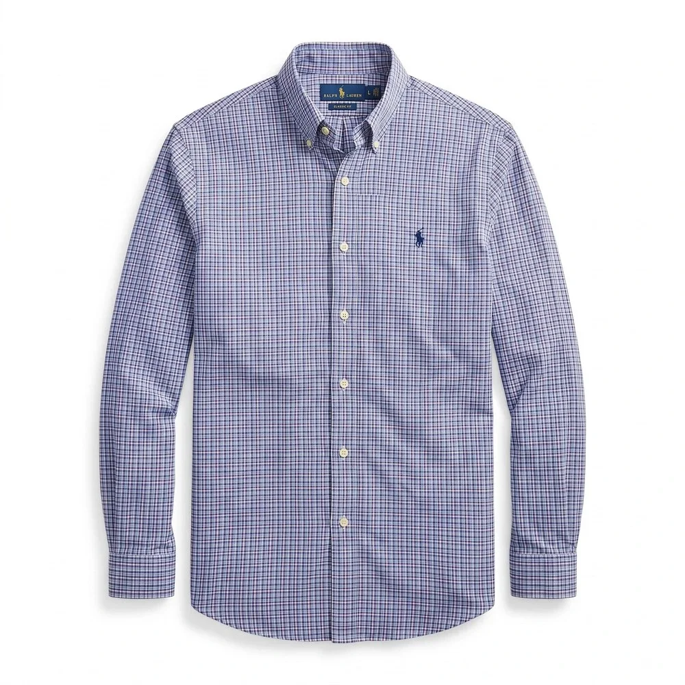Polo Ralph Lauren Mens Classic Fit Plaid Button Down Shirt Blue Purple Large